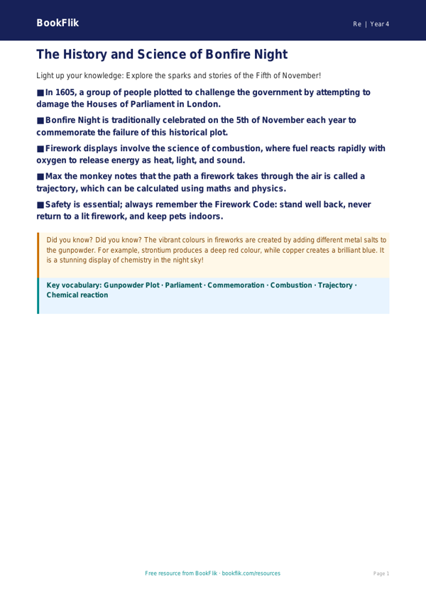 Bonfire Night History & Traditions | Year 4 RE Resources | BookFlik worksheet preview — Re Bonfire Night