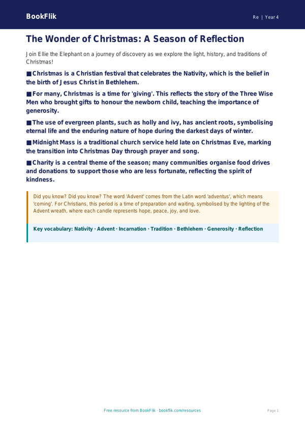Free Christmas Poster | Year 4 | Religious Education | BookFlik worksheet preview — Re Christmas
