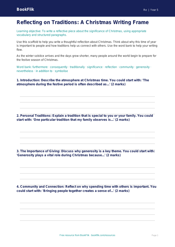Free Christmas Writing Frame | Year 5 | Religious Education | BookFlik worksheet preview — Re Christmas