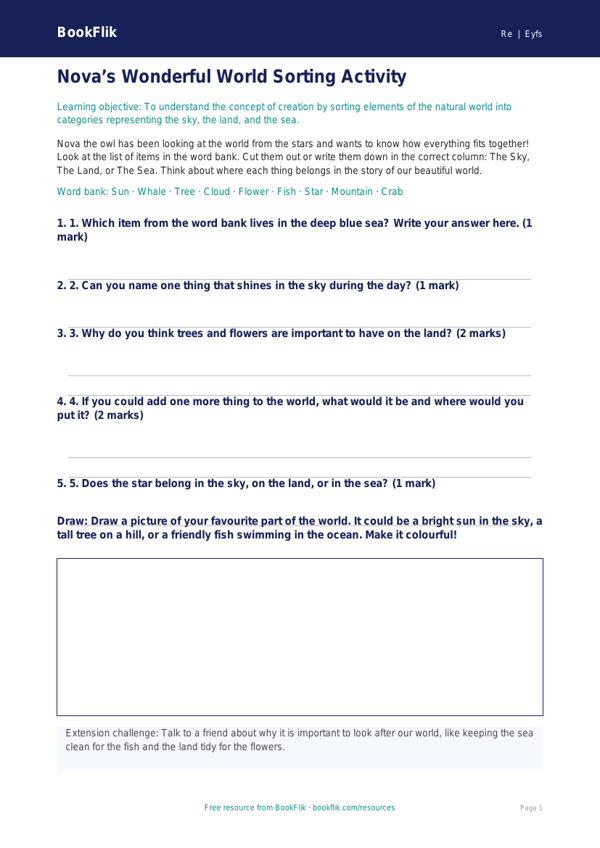 Free Creation Stories Activity Sheet | Foundation | Religious Education | BookFlik worksheet preview — Re Creation Stories