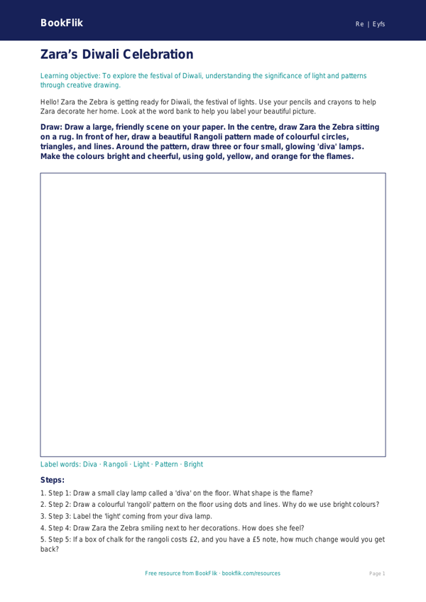 Free Diwali Drawing Sheet | Foundation | Religious Education | BookFlik worksheet preview — Re Diwali