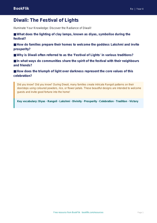 Free Diwali Poster | Year 4 | Religious Education | BookFlik worksheet preview — Re Diwali