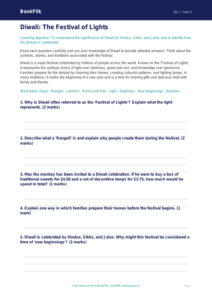 Free Diwali Worksheet | Year 5 | Religious Education | BookFlik