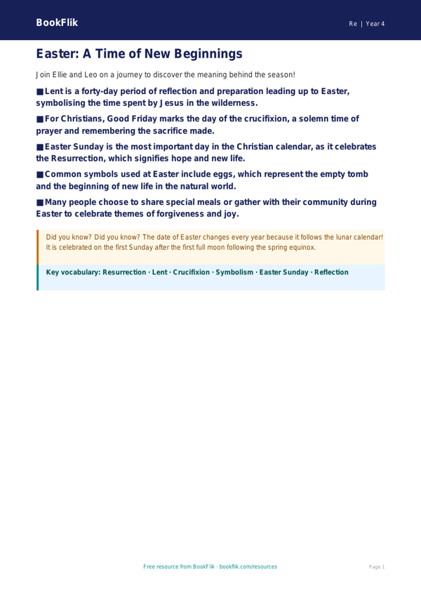 Easter Religious Education Poster | Year 4 | BookFlik worksheet preview — Re Easter
