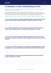 Free Eid Activity Sheet | Year 4 | Religious Education | BookFlik