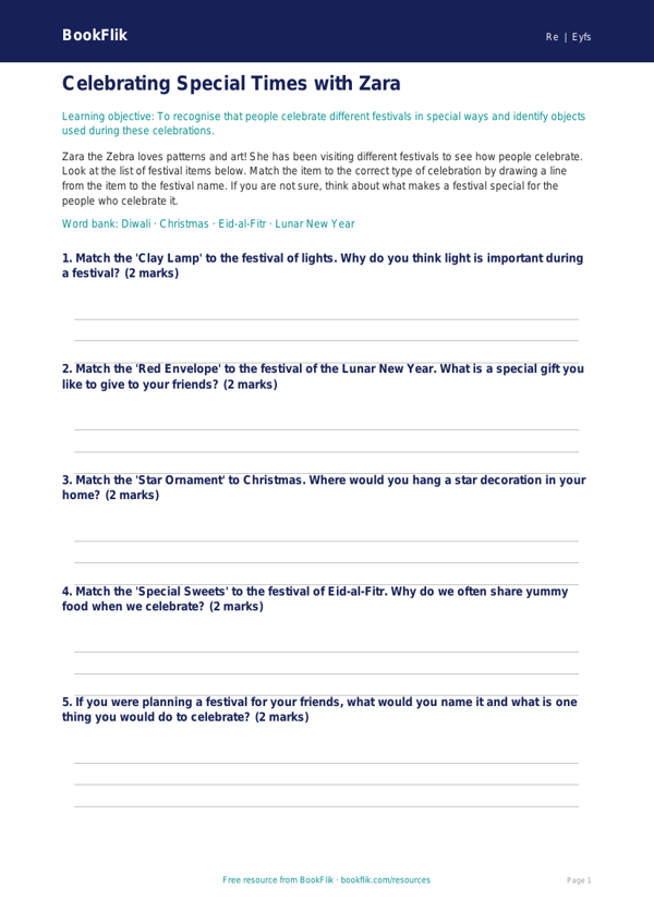 Free Festivals Activity Sheet | Foundation | Religious Education | BookFlik worksheet preview — Re Festivals
