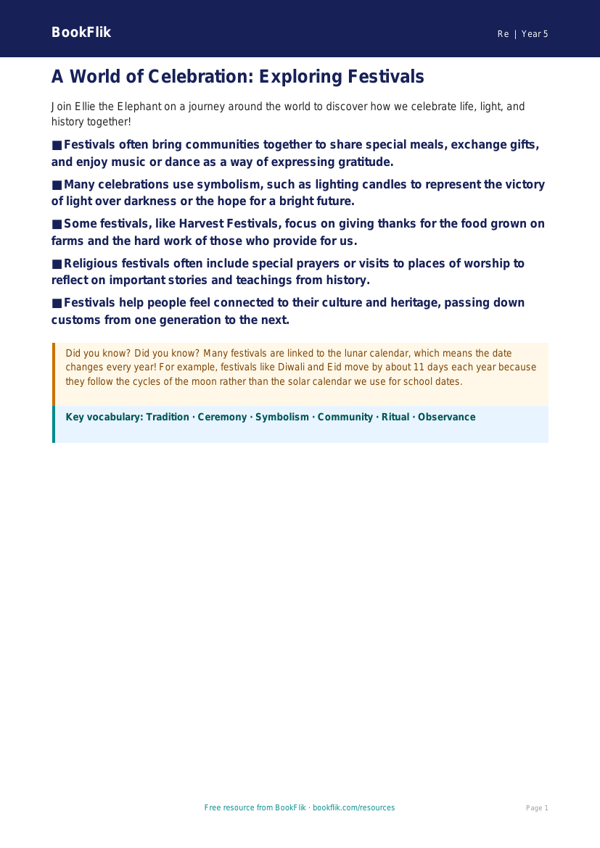 Free Festivals Poster | Year 5 | Religious Education | BookFlik worksheet preview — Re Festivals