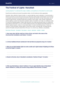 Free Hanukkah Comprehension | Year 4 | Religious Education | BookFlik