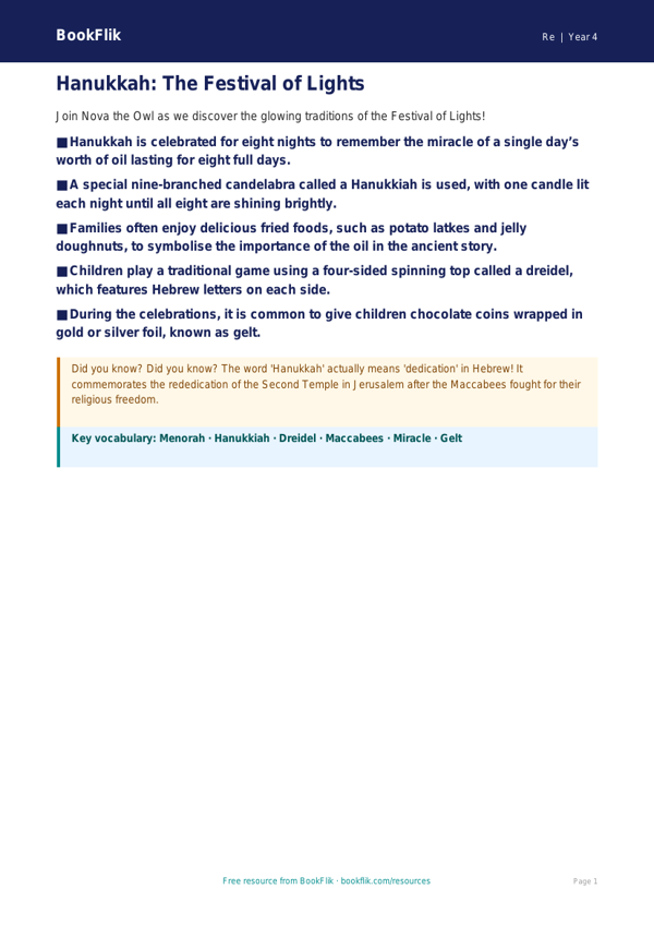 Free Hanukkah Poster | Year 4 | Religious Education | BookFlik worksheet preview — Re Hanukkah