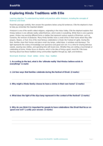 Free Hinduism Comprehension | Year 5 | Religious Education | BookFlik