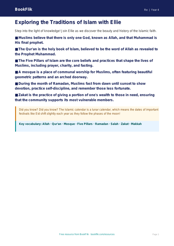 Free Islam Poster | Year 4 | Religious Education | BookFlik worksheet preview — Re Islam