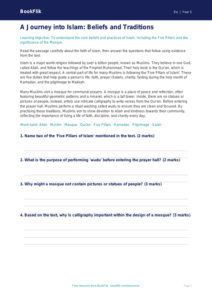 Free Islam Comprehension | Year 5 | Religious Education | BookFlik