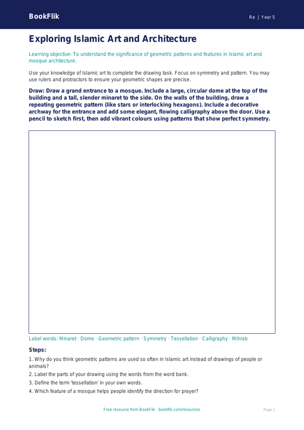 Free Islam Drawing Sheet | Year 5 | Religious Education | BookFlik worksheet preview — Re Islam