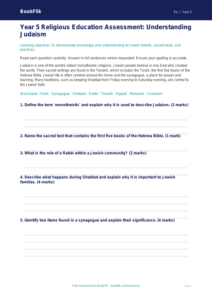 Free Judaism Assessment | Year 5 | Religious Education | BookFlik