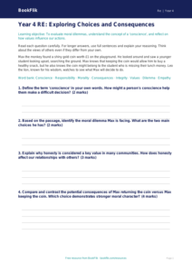 Moral Questions Assessment for Year 4 | Religious Education | BookFlik