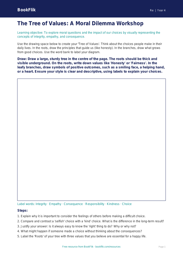 Moral Questions Drawing Sheet | Year 4 Religious Education | BookFlik worksheet preview — Re Moral Questions
