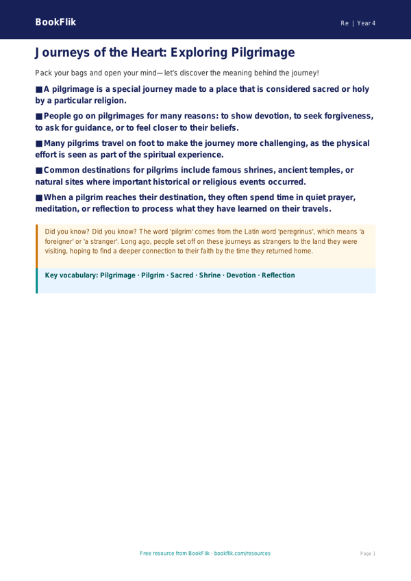 Year 4 Pilgrimage Poster Activity | Religious Education | BookFlik worksheet preview — Re Pilgrimage