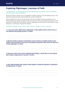 Free Pilgrimage Worksheet | Year 4 | Religious Education | BookFlik