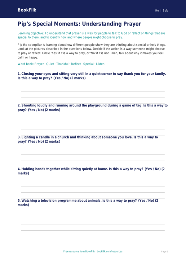 Free Prayer Activity Sheet | Foundation | Religious Education | BookFlik worksheet preview — Re Prayer