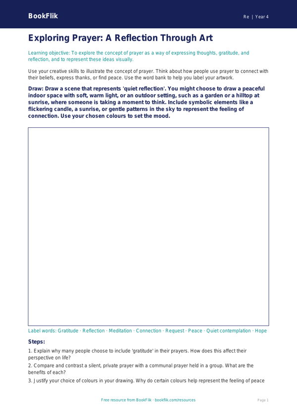 Prayer Drawing Sheet | Year 4 Religious Education | BookFlik worksheet preview — Re Prayer