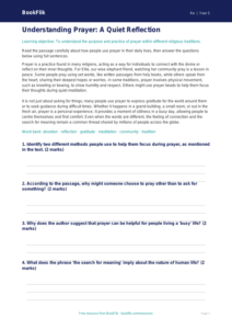 Year 5 Prayer Comprehension Worksheet | Australian Curriculum | BookFlik