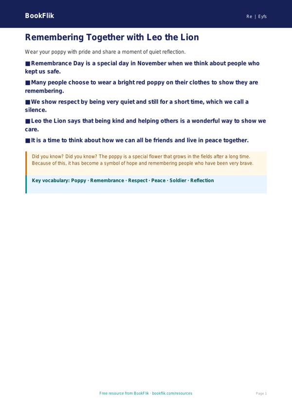 Free Remembrance Day Poster | Foundation | Religious Education | BookFlik worksheet preview — Re Remembrance Day