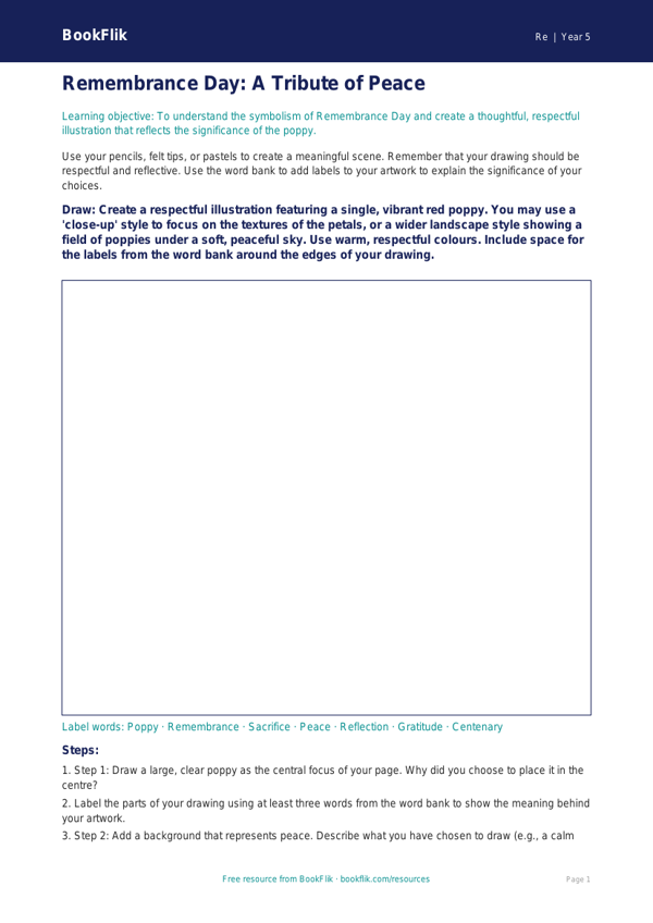 Free Remembrance Day Drawing Sheet | Year 5 | Religious Education | BookFlik worksheet preview — Re Remembrance Day