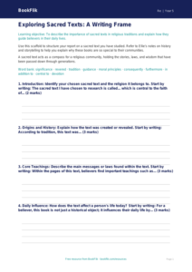 Sacred Texts Writing Frame | Year 5 Religious Education | BookFlik