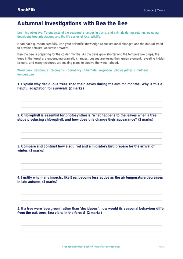 Science autumn science worksheet year 4 greater depth worksheet preview — Science Autumn Science