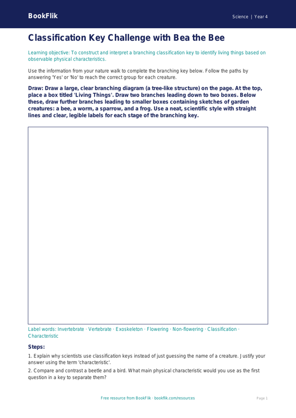 Free Classification Keys Drawing Sheet | Year 4 | Science | BookFlik worksheet preview — Science Classification Keys