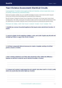 Free Electricity Assessment | Year 4 | Science | BookFlik