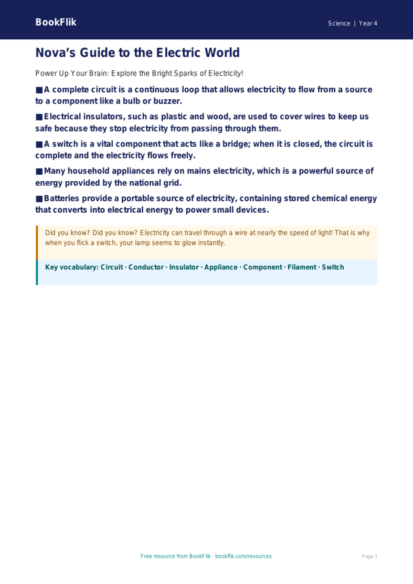 Free Electricity Poster | Year 4 | Science | BookFlik worksheet preview — Science Electricity