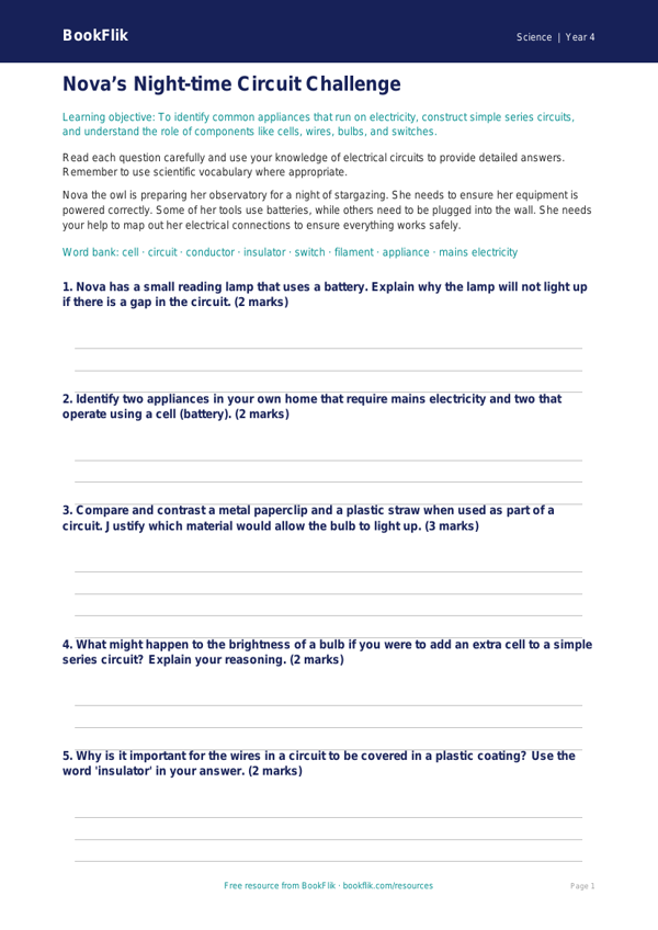 Science electricity worksheet year 4 greater depth worksheet preview — Science Electricity