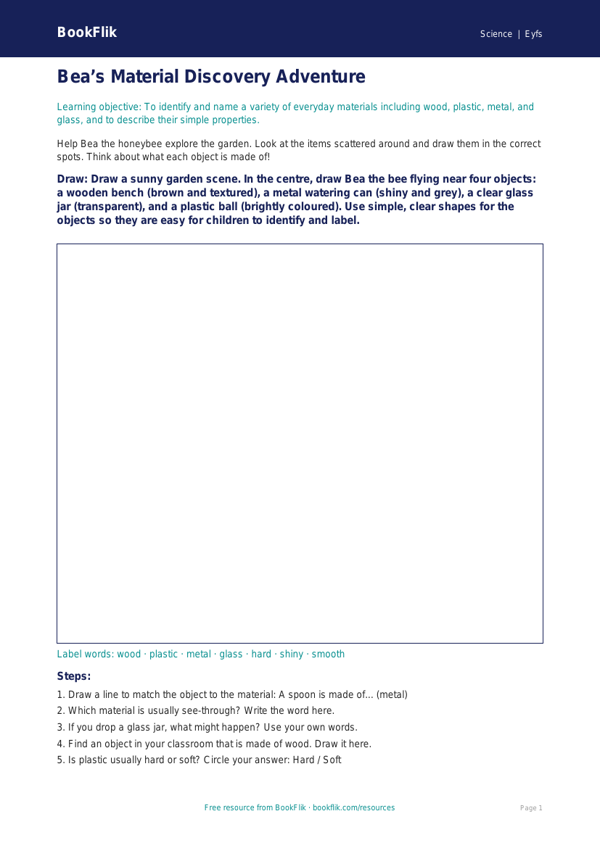 Free Everyday Materials Drawing Sheet | Foundation | Science | BookFlik worksheet preview — Science Everyday Materials