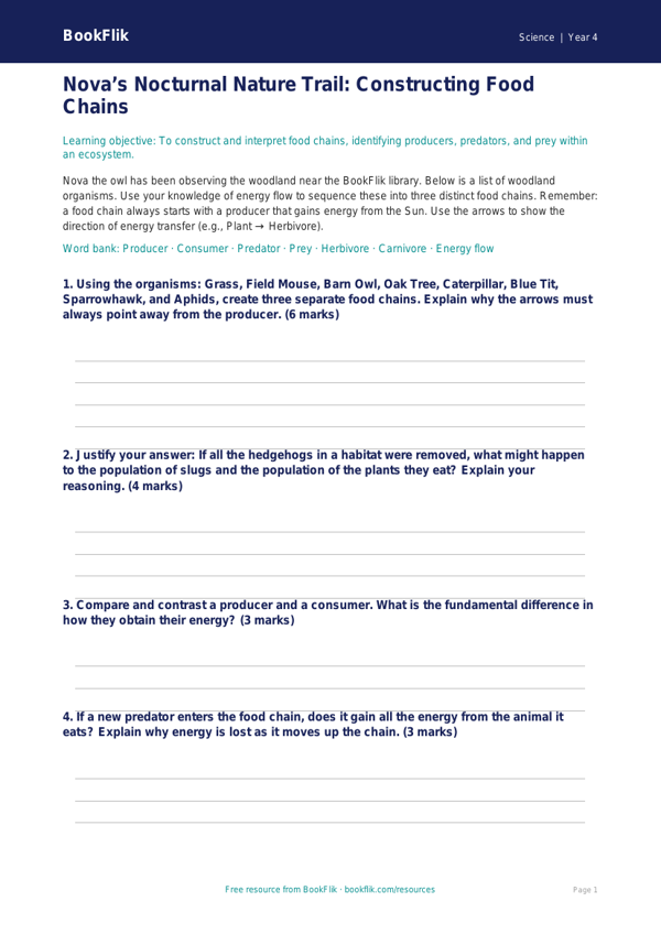 Science food chains activity sheet year 4 greater depth worksheet preview — Science Food Chains