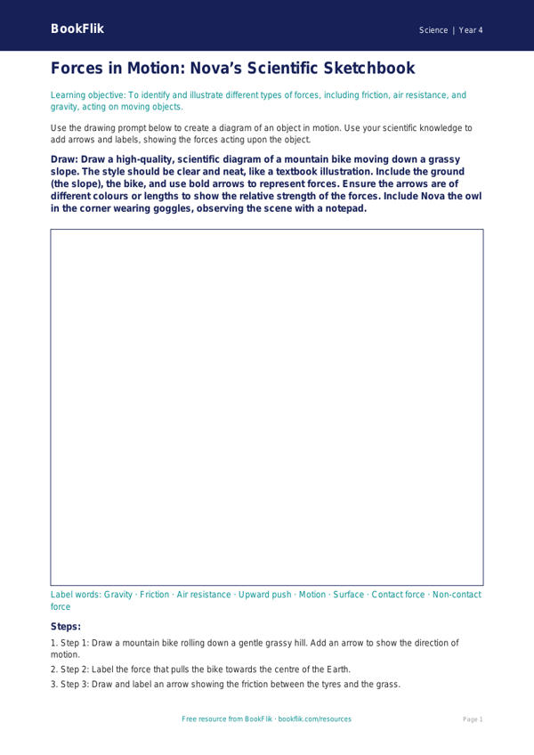 Free Forces Drawing Sheet | Year 4 | Science | BookFlik worksheet preview — Science Forces