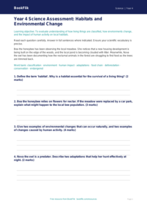 Free Habitats Assessment | Year 4 | Science | BookFlik