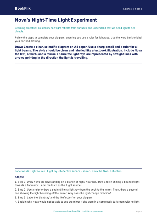 Free Light Drawing Sheet | Year 4 | Science | BookFlik worksheet preview — Science Light