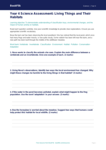 Free Living Things Assessment | Year 4 | Science | BookFlik