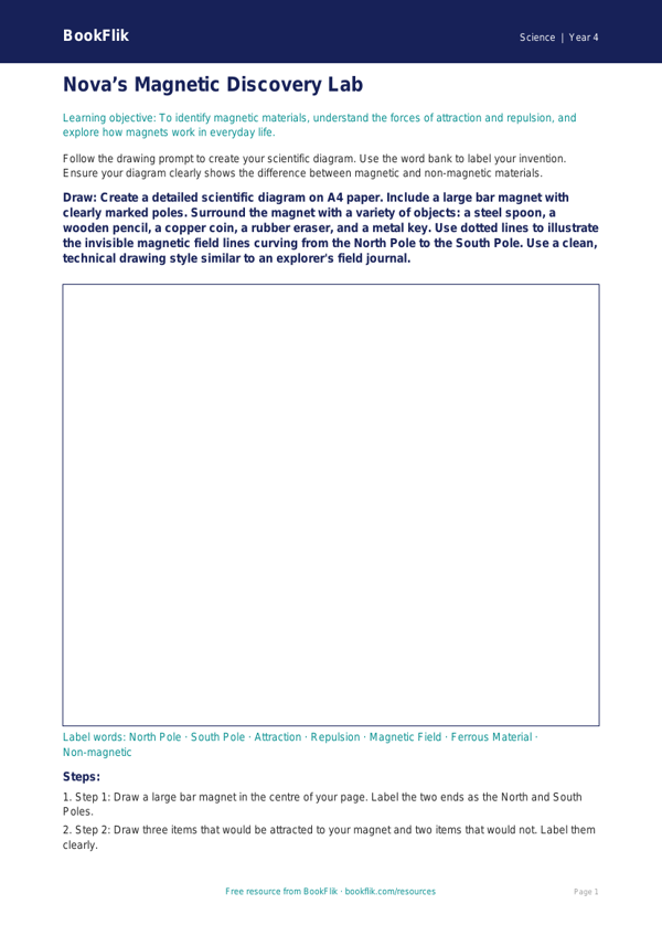 Free Magnets Drawing Sheet | Year 4 | Science | BookFlik worksheet preview โ Science Magnets