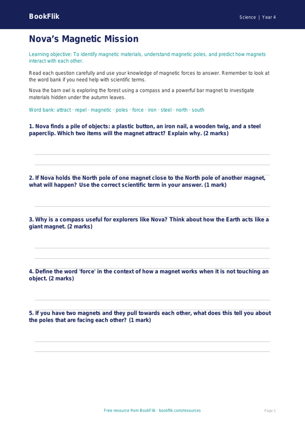 Science magnets worksheet year 4 core worksheet preview — Science Magnets
