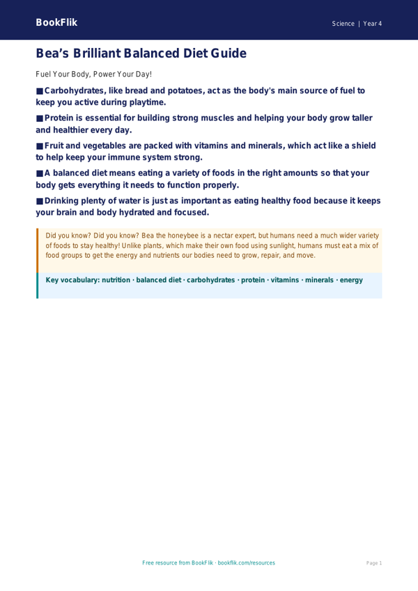 Science nutrition poster year 4 core worksheet preview — Science Nutrition