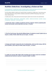 Free Nutrition Writing Frame | Year 4 | Science | BookFlik