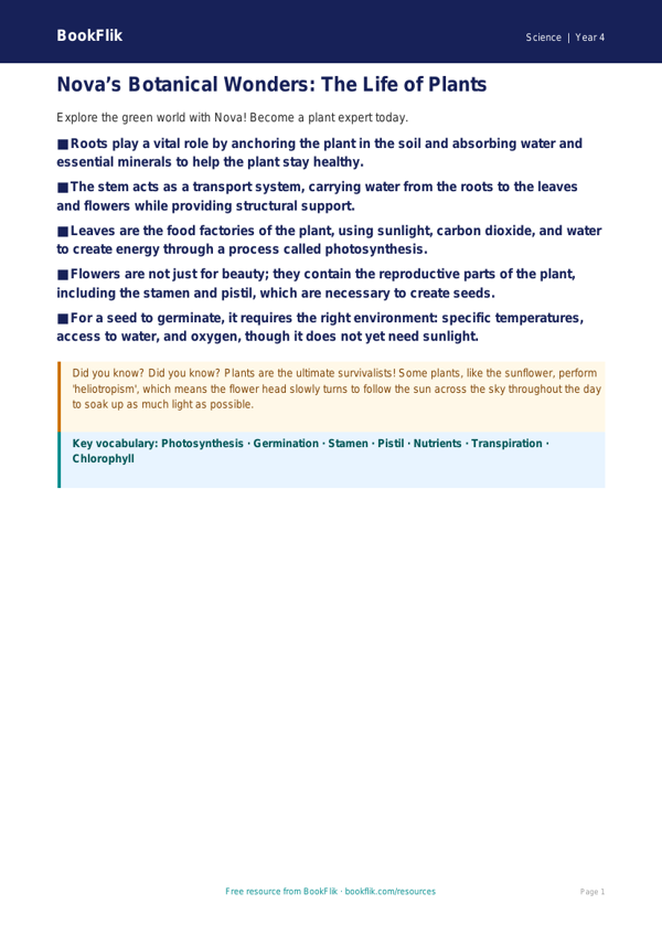 Science plants poster year 4 greater depth worksheet preview — Science Plants