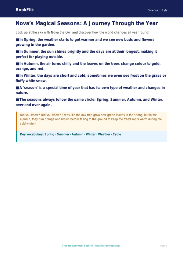 Free Seasonal Changes Poster | Foundation | Science | BookFlik worksheet preview — Science Seasonal Changes
