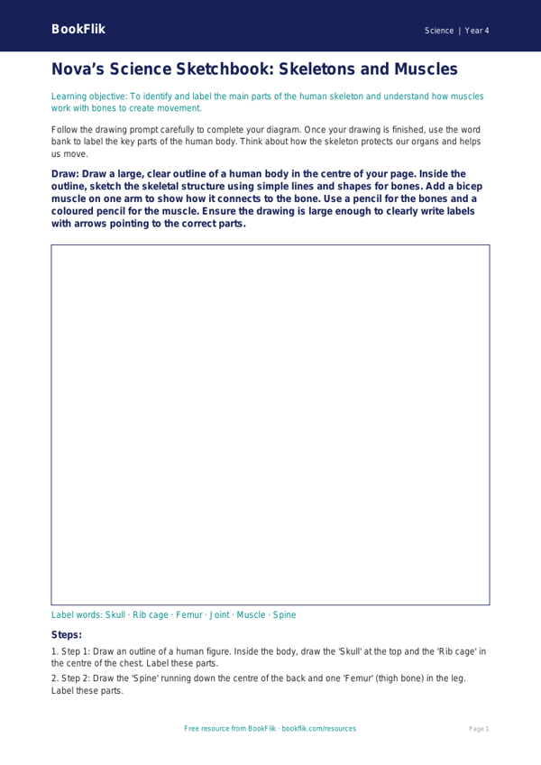 Free Skeleton and Muscles Drawing Sheet | Year 4 | Science | BookFlik worksheet preview — Science Skeleton And Muscles