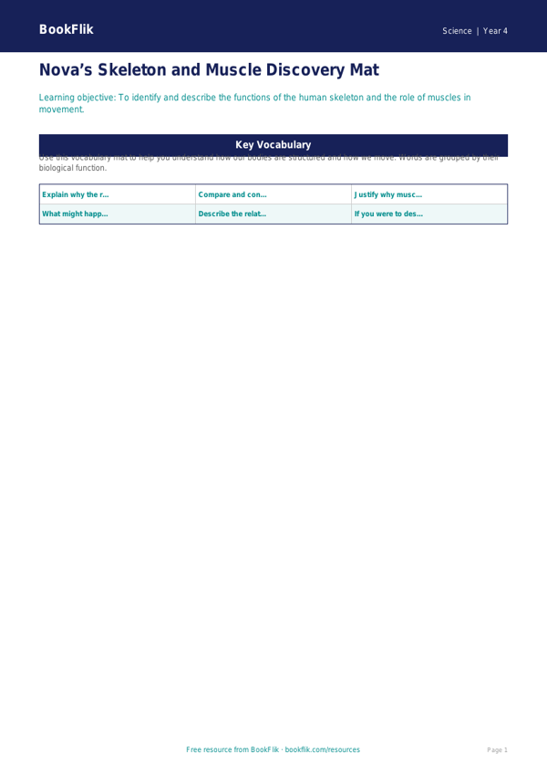Free Skeleton And Muscles Word Mat | Year 4 | Science | BookFlik worksheet preview — Science Skeleton And Muscles