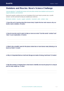 Free Skeleton And Muscles Worksheet | Year 4 | Science | BookFlik
