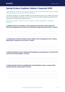 Science spring science template year 4 greater depth