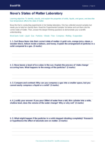 Science states of matter activity sheet year 4 greater depth